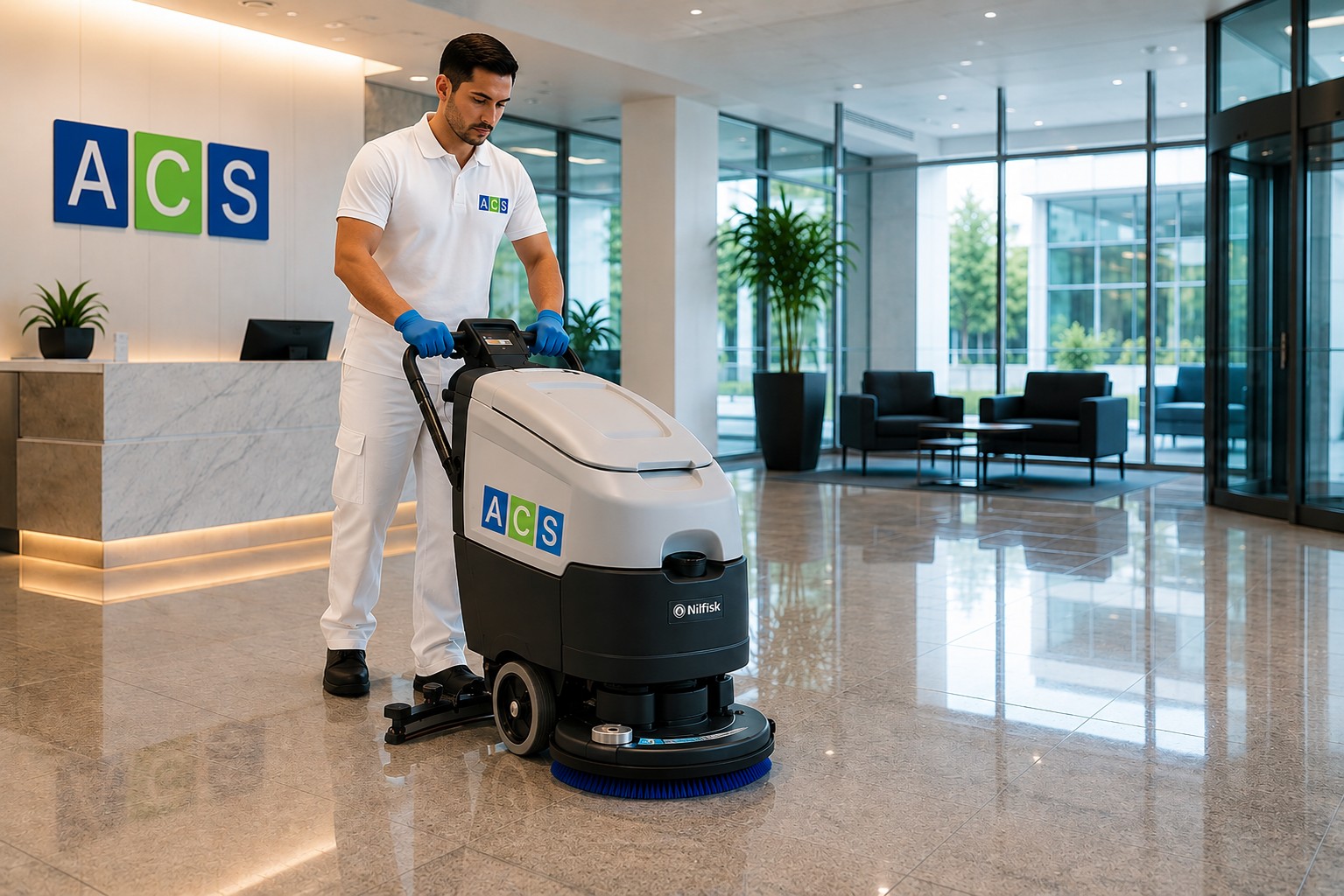 Professional facility services team at work