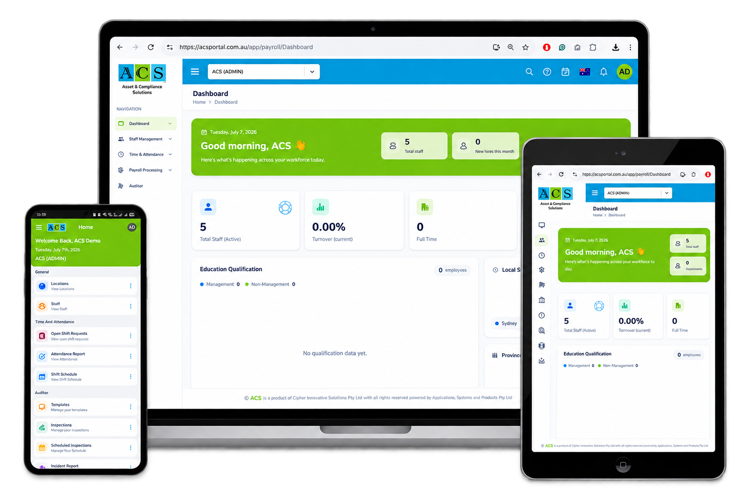 ACS online portal dashboard shown on multiple devices